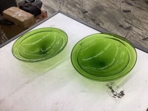 Lot of (2) Achla Designs 12.5 in. Dia Fern Green Reflective Crackle Glass Birdbath Bowl