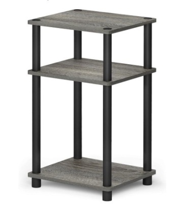 Furinno Just 3-Tier Turn-N-Tube End Table / Side Table / Night Stand / Bedside Table with Plastic Poles, 1-Pack, French Oak Grey/Black