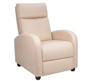 Beige Single Recliner Chair Padded Seat PU Leather