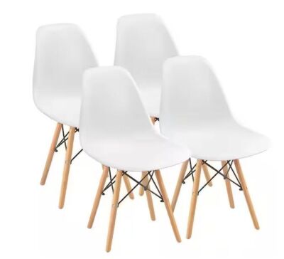 Eames White Pre Assembled Mid Century Modern Style Dining Chairs, Set of 4 