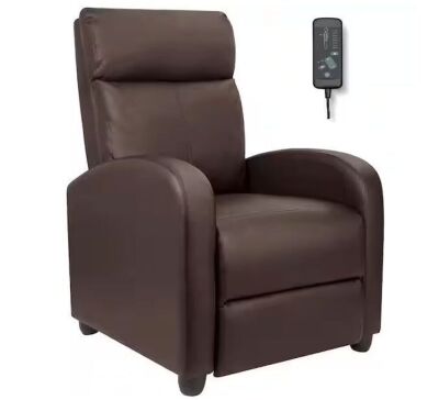 Brown Massage Recliner PU Leather with Padded Seat and Massage Backrest