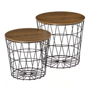HOMCOM Mordern 17.25 in. Black Round Wood End Tables