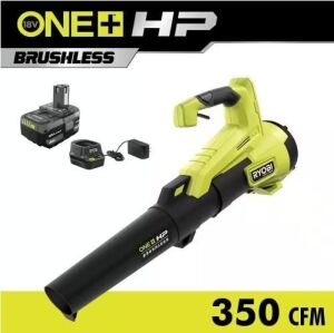 RYOBI ONE+ HP 18V Brushless 110 MPH 350 CFM Cordless Variable-Speed Jet Fan Leaf Blower w/ 4.0 Ah Battery and Charger 