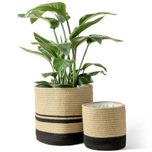 LA JOLIE MUSE Jute Cotton Rope Planter Baskets, Set of 2 