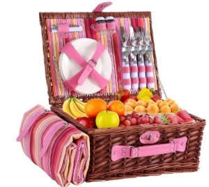 HYBDAMAI Wicker Picnic Basket for 4 with Waterproof Picnic Blanket