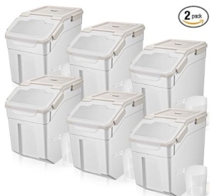 Sunnyray 2 Pcs 50lbs Rolling Storage Containers with Measuring Cups 