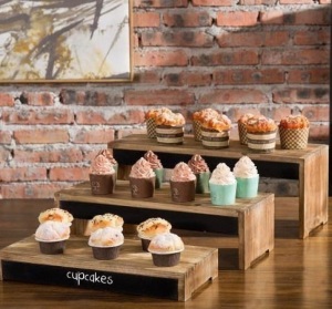 Burnt Wood Dessert / Cupcake Display Riser Stands with Chalkboard Panels