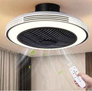 MADSHNE Low Profile Flush Mount Bladeless Ceiling Fan with LED Dimming Lights and Remote, 20" Enclosed