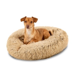 Self-Warming Shag Fur Calming Pet Bed w/ Water-Resistant Lining - Brown 23in