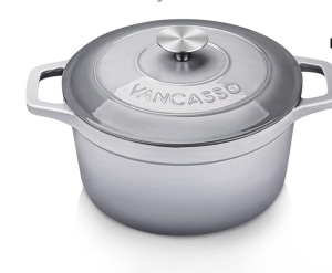 vancasso 4.5 QT Grey Round Naturally Non-Stick Enameled Cast Iron Dutch Oven with Stainless Steel Knob 