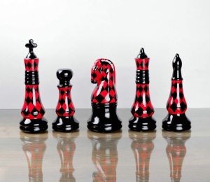 NorthKe Ceramic Chess Statues, Red/Black, 5 Pieces, Between 7-10" Tall - NEW