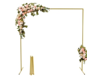 GARFANS Wedding Arch Square 6.56FT x 6.56FT Metal Backdrop Stand with Support Feet Nails Gold Balloon Arch Stand Garden Arbor Frame for Wedding 