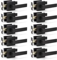 KNOBWELL 10 Pack Square Interior Passage Door Handle, Matte Black Finished, No Lock/Key