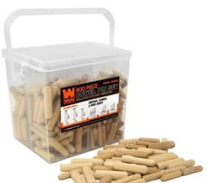 WEN JN400D 400-Piece Fluted Dowel Pin Variety Bucket with 1/4, 5/16, and 3/8-inch Woodworking Dowels