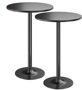 Furmax Bistro Pub Table 2 Pack Round Bar Height Cocktail Table Metal Base MDF Top Obsidian Table with Black Leg 23.8-Inch Top, 39.5-Inch Height (Black) $104.99