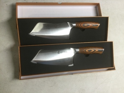 Lot of (2) TUO 7" Stainless Steel Vegetable Cleaver with Pakkawood Handle, Fiery Phoenix Series - New 