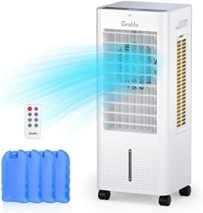 Grelife Portable Evaporative Air Cooler, 3-IN-1 Oscillation Air Cooler with Fan & Humidifier