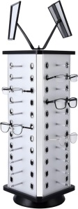 BEAMNOVA Rotating Sunglasses Holder Organizer Rack Glasses Display Stand for 44 Pairs Eyeglasses Turning Stand for Multiple Glasses, Reading Glasses, Jewelry, with Mirrors Heavy Duty for Glass Store 