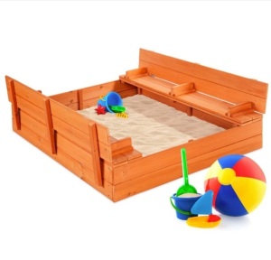 Kids Cedar Sandbox w/ Sand Screen, 2 Benches - 47x47in$189.99