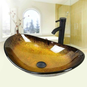 Tempered Glass Vessel Counter Top Sink Basin Pop-up Drain - Appears New  