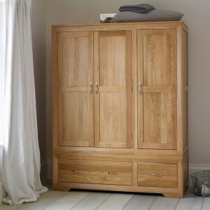 BEVEL Natural Solid Oak Triple Wardrobe