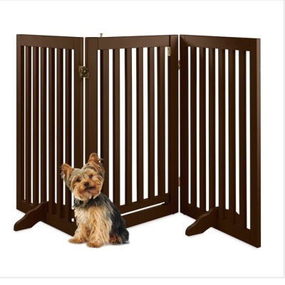 31.5in 3-Panel Freestanding Wooden Pet Gate w/ Door, Support Feet $119.99