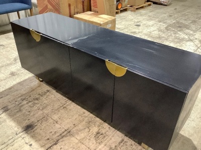 Anthropologie Lacquered Glinda Sideboard  Black cabinet 6' long 30" tall cosmetic damage and hinges need adjustment $1298.00