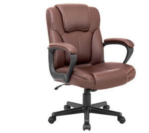 Shahoo Executive Office Chair Mid Back Swivel Computer Task, Ergonomic Leather-Padded Desk Seats with Lumbar Support,Armrests, Brown