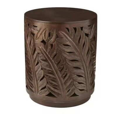 Palmeadow 20 in. Round Carved Walnut Brown Wood Accent Table 