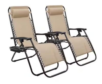 Beige Zero Gravity Patio Chair, Set of 2 