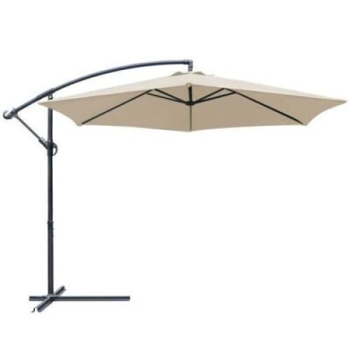 10 ft Outdoor Patio Offset Market Hanging Umbrella with Cross Base, Beige