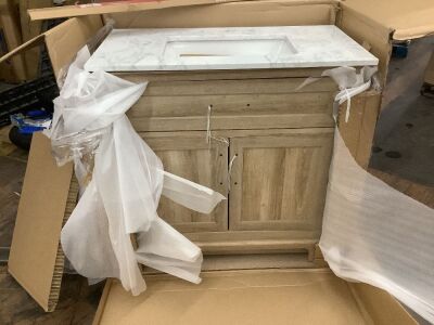 Doveton 36 in. W x 19 in. D x 34 in. H Single Sink Bath Vanity in Weathered Tan with White Engineered Marble Top - Cracked Top  