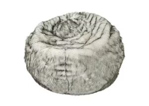 Noble House 3 ft. White Faux Fur Bean Bag with Gray Streaks 