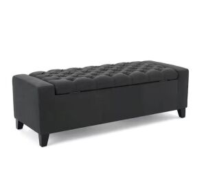 Noble House Jabari Dark Grey Polyester Tufted Storage Ottoman 