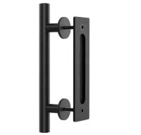 12 in. L Modern Rustic Frosted Black Sliding Barn Door Handle Pull and Flush Hardware Set&nbsp;