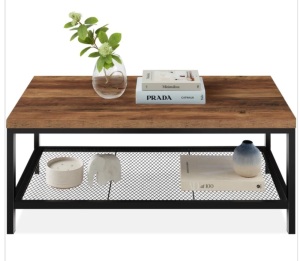 2-Tier Modern Coffee Table Industrial Rectangular Accent w/ Shelf - 44in