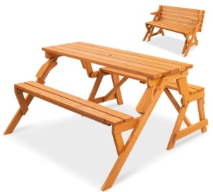 2-in-1 Outdoor Interchangeable Wooden Picnic Table/Garden Bench