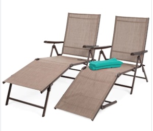 Set of 2 Outdoor Patio Chaise Recliner Lounge Chairs w/ Rust-Resistant Frame