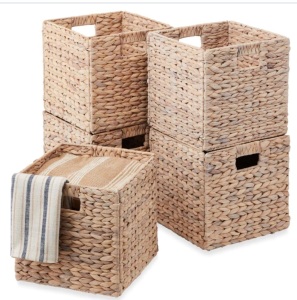 Set of 5 Collapsible Hyacinth Storage Baskets w/ Inserts - 10.5x10.5in