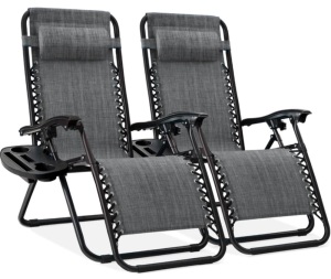 Set of 2 Adjustable Zero Gravity Patio Chair Recliners w/ Cup Holders