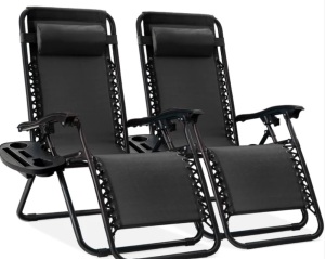 Set of 2 Adjustable Zero Gravity Patio Chair Recliners w/ Cup Holders