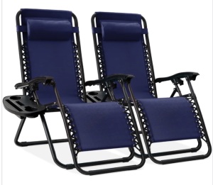 Set of 2 Adjustable Zero Gravity Patio Chair Recliners w/ Cup Holders