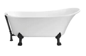 Streamline 59 in. Acrylic Clawfoot Non-Whirlpool Bathtub in Glossy White With Matte Black Clawfeet And Matte Black Drain 