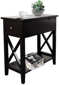 ChooChoo Flip Top Open End Narrow Side Table, 23.6" x 11.2" x 24", Black - NEW