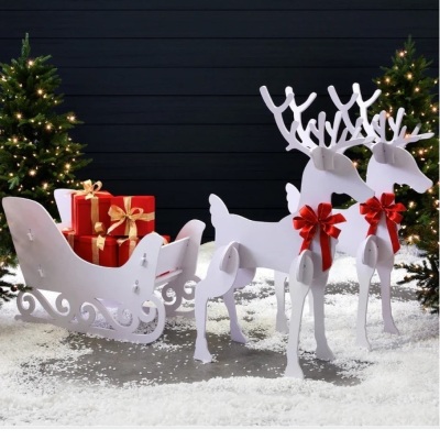 3-Piece Deer & Sleigh Silhouette Set Holiday Yard Decoration w/ Stakes - 4ft $179.99