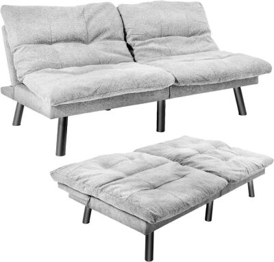 Futon Sofa Bed with Adjustable Backrest, Light Grey 