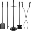 5-Piece Rustic Iron Indoor Outdoor Fireplace and Firepit Tool Set w/ Stand