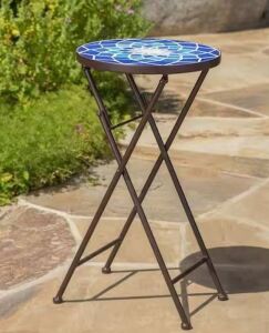 Noble House Azure Blue Stone Outdoor Side Table 