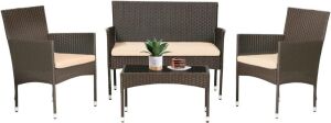 Outdoor Rattan Wicker Patio Set, Brown 