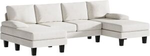 U-Shaped Convertible Sectional Fabric Couch with Double Chaise & Memory Foam